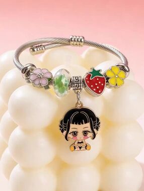 KPop Demon Hunters Zoey Bangle Kawaii Strawberry & Chibi Charm Bracelet